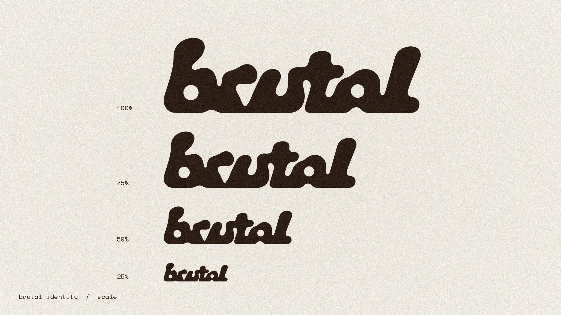 The BRUTAL wordmark at 100, 75, 50 and 25 percent.