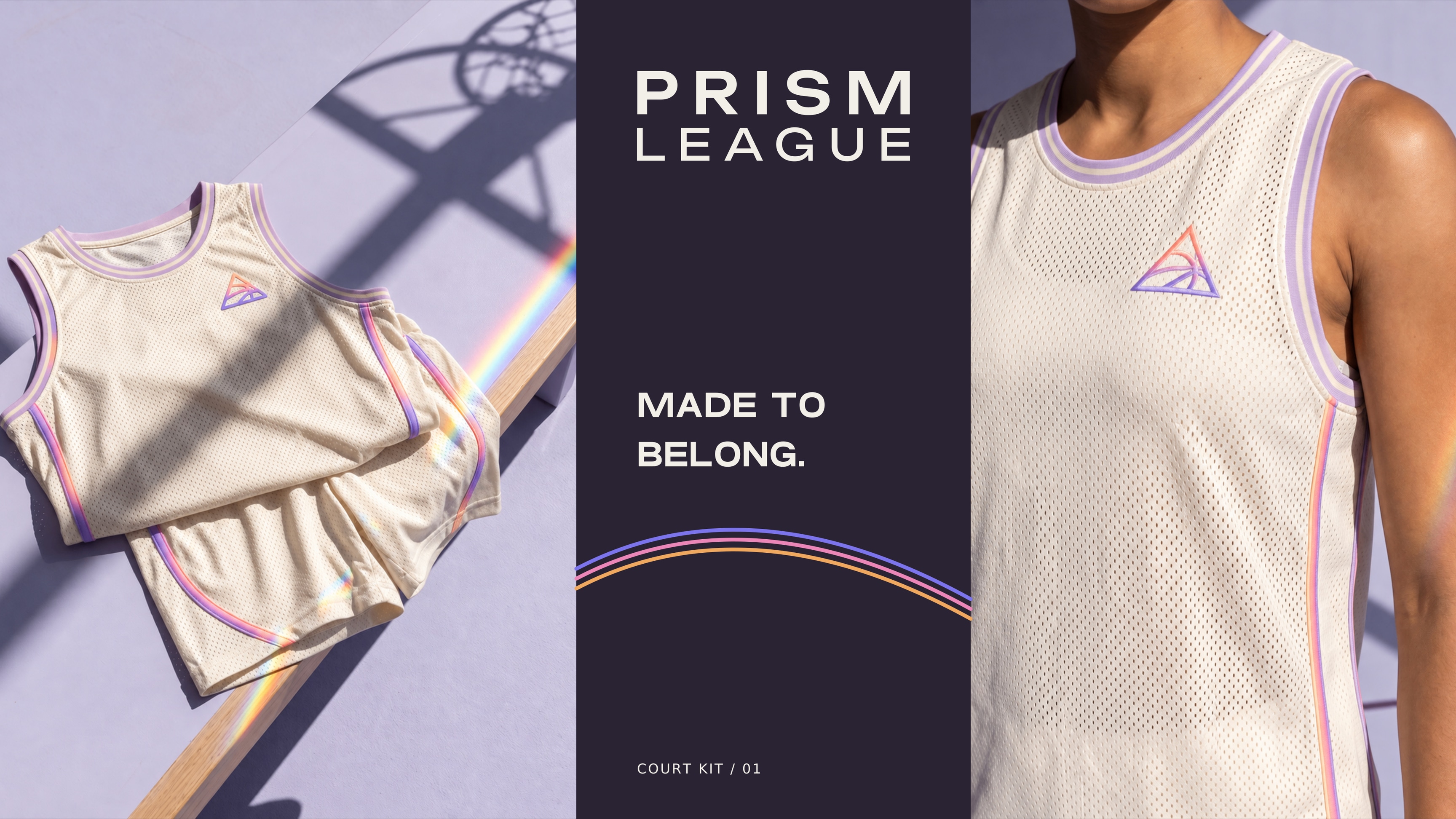 The wordmark next to the kit and a detail of the fabric