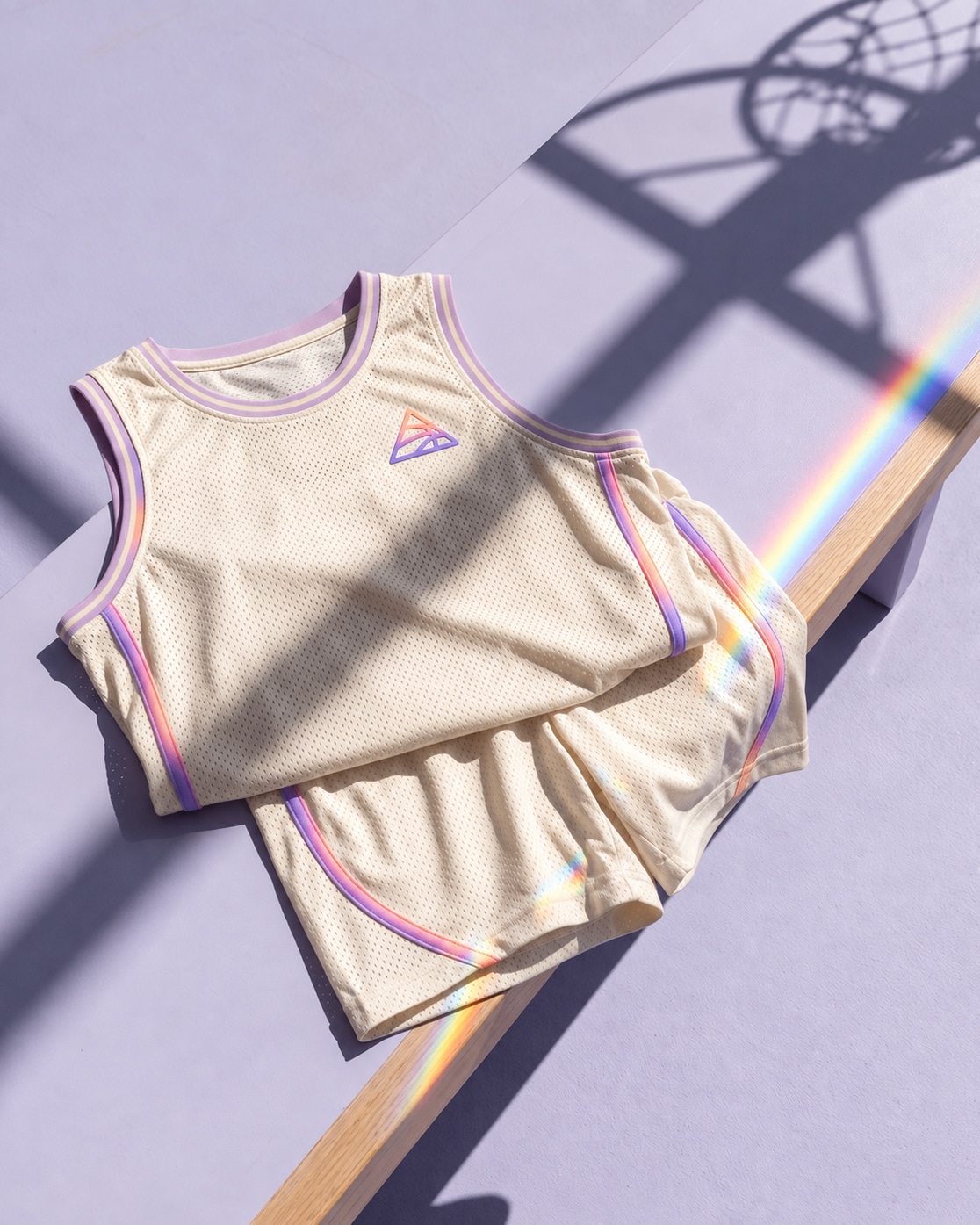 The jersey and shorts laid flat on the court