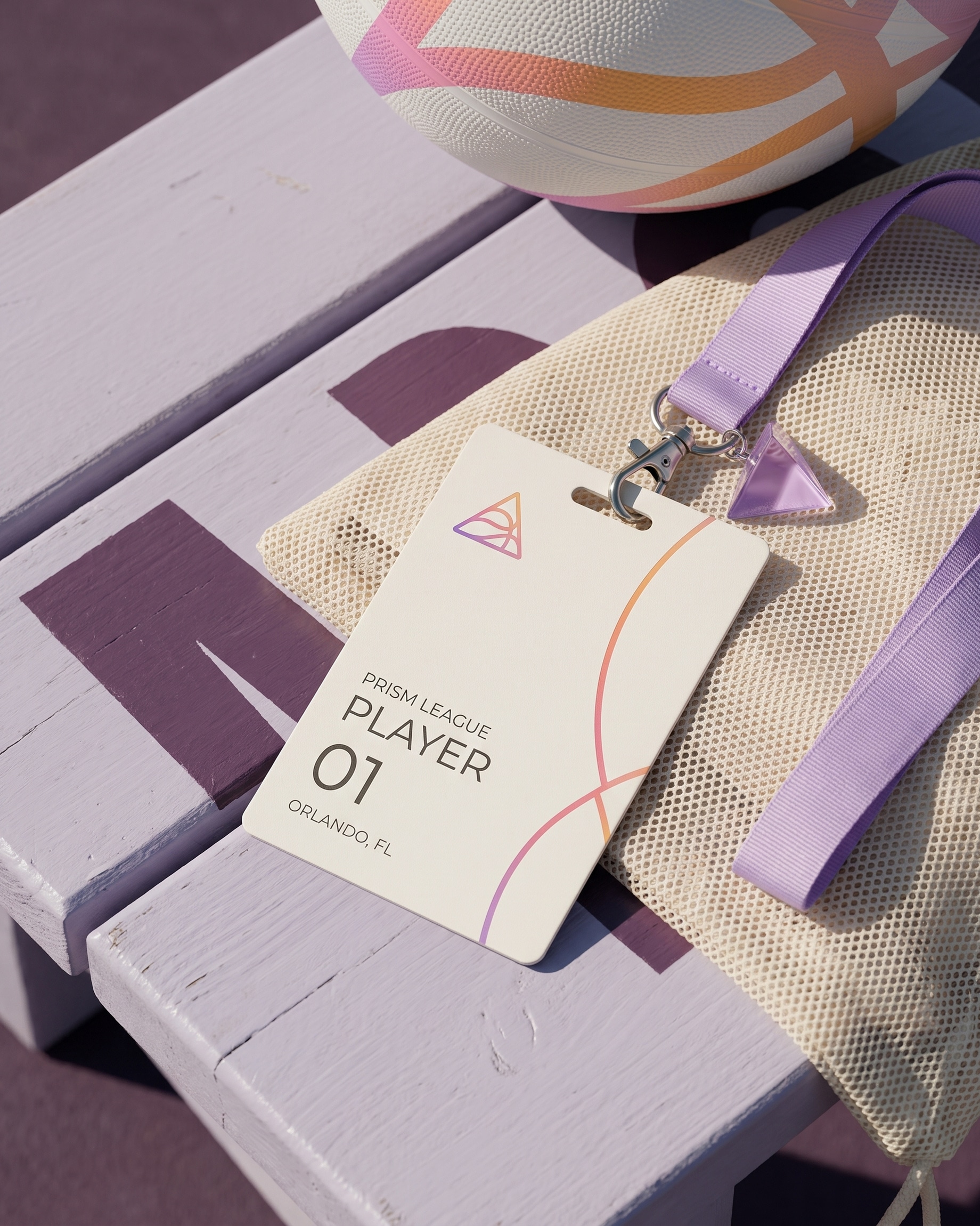 The player pass on a lilac lanyard
