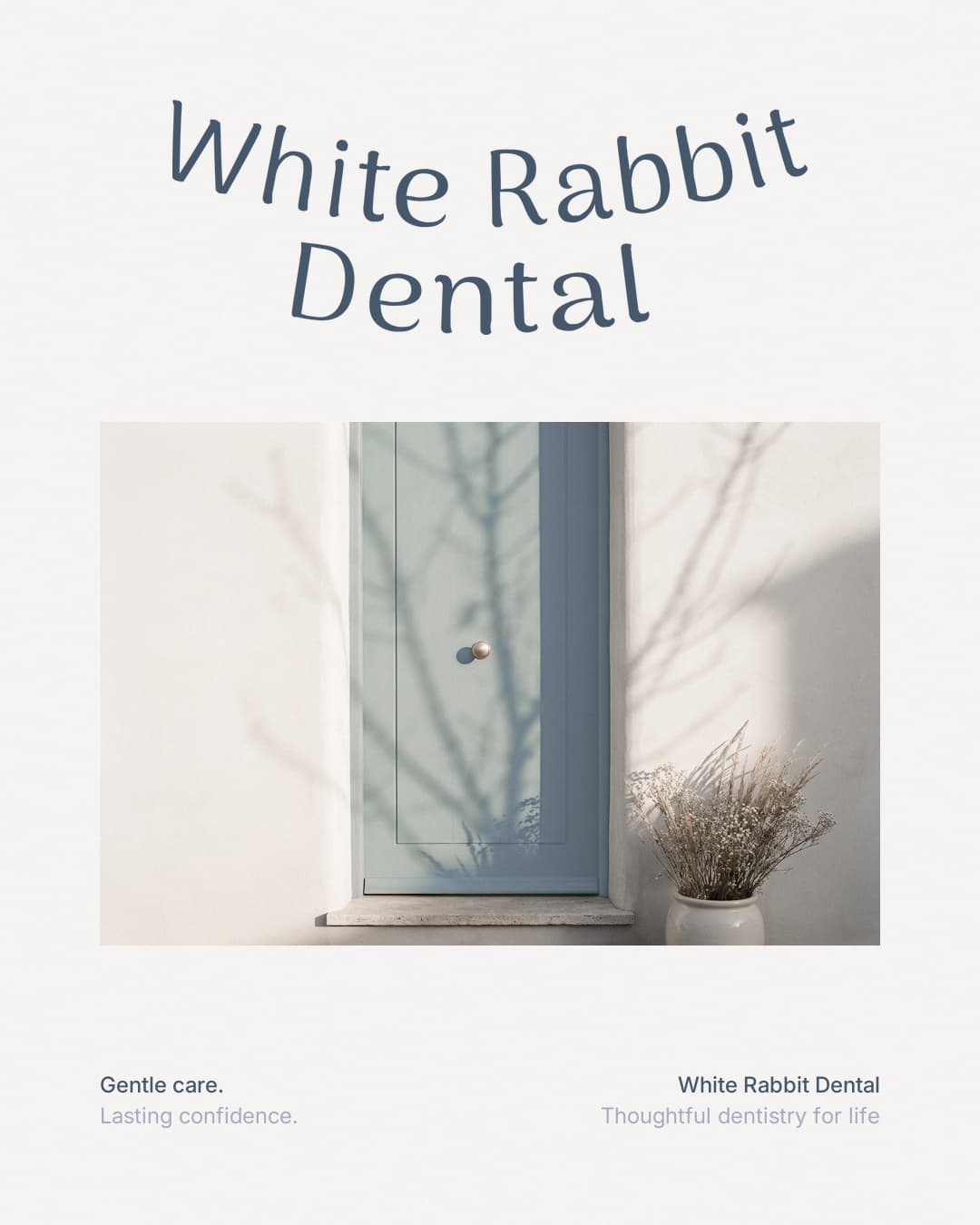 Poster with the wordmark above a dusty blue door in morning light