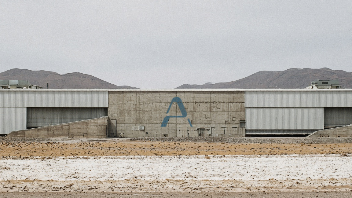 The processing plant on the salt flat, the Aurevia A painted large on its concrete front.